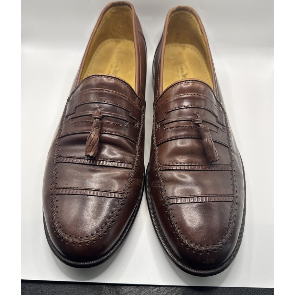 Vintage Thom McAn Mens Size 12 Brown Leather Tassel Dress Loafers